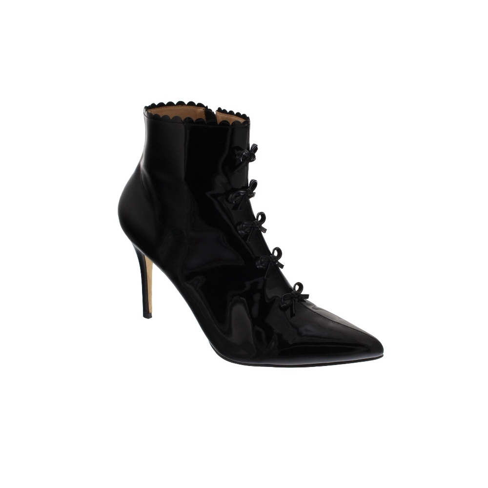 Black patent leather ankle boots